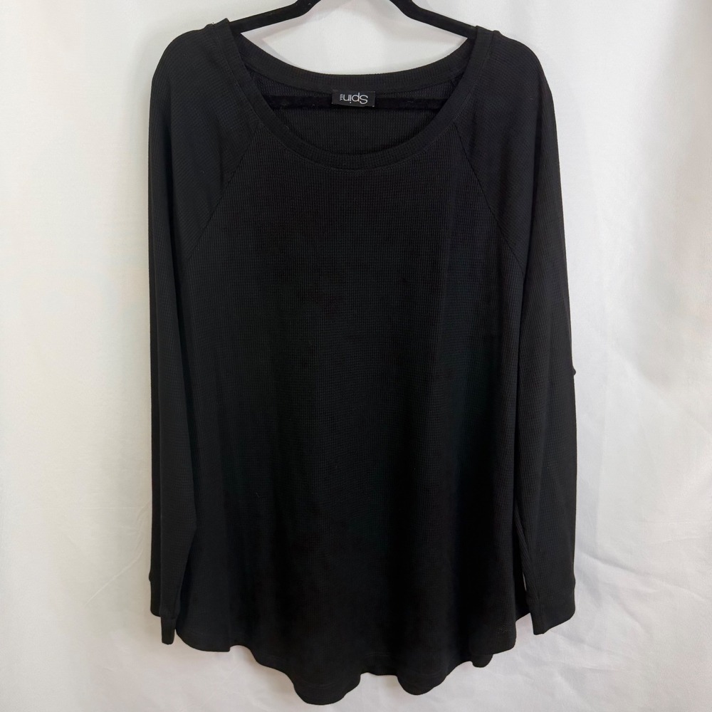 Spin USA Black Waffle‎ Knit Long Sleeve Raglan Shirt Top Womens 1X Minimalist